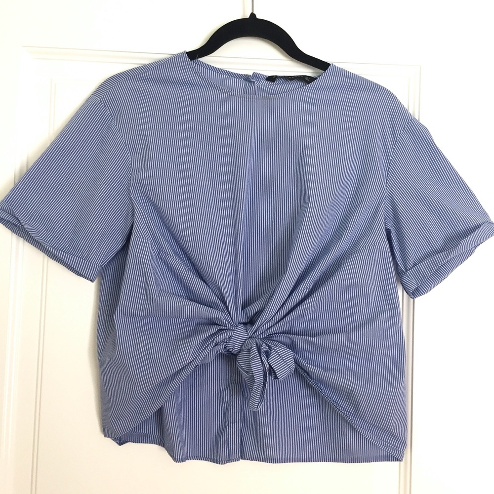 Zara Blue and White Striped Crop Top-S - Picture 2 of 4